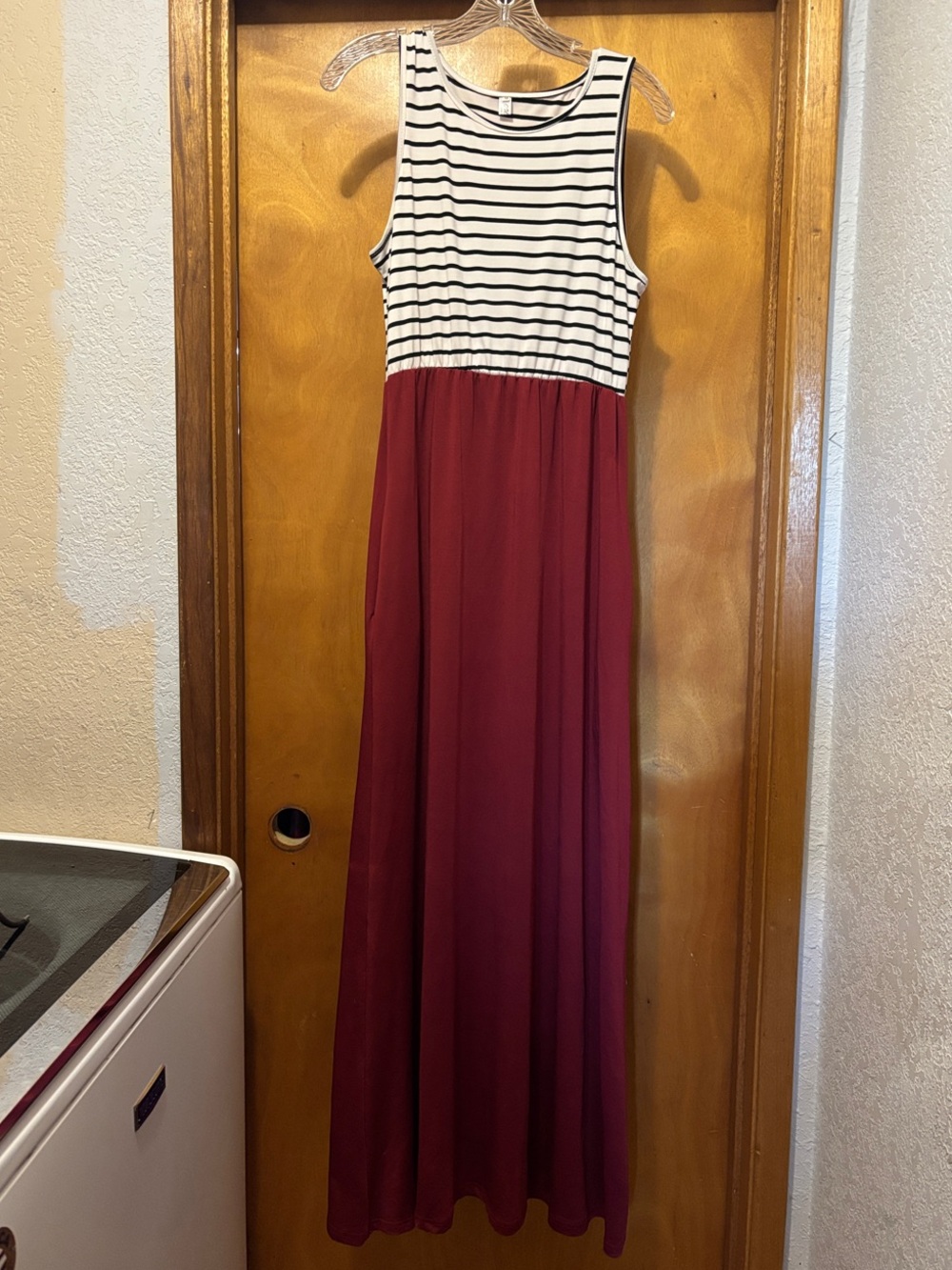 Striped Bodice Burgundy Maxi Dress